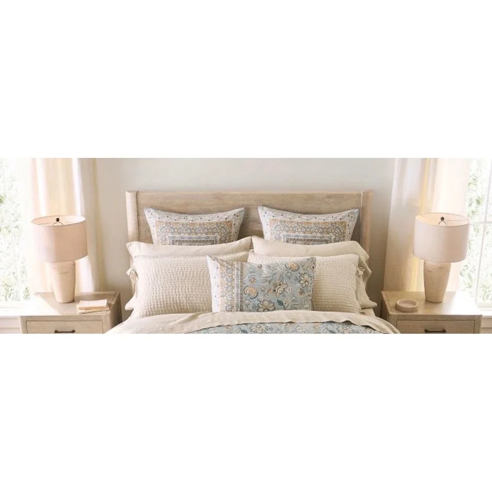 Pottery Barn Brooke Floral Standard Pillow Sham Blue Percale Cotton New